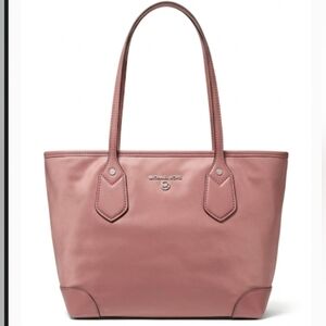 ​MICHAEL KORS Eva Small Rose Pink Nylon & Saffiano Leather Top Zip Tote Bag